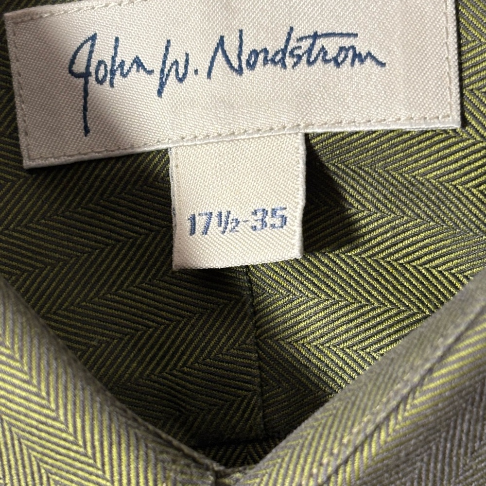 John Nordstrom Green Metallic Dress Button Up Shirt Egyptian Cotton 17 1/2 - 35
